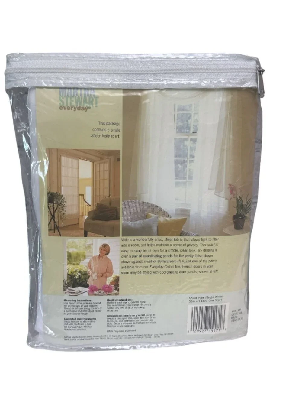 MARTHA STEWART Sheer Window Scarf White Voile 12ft Rectangle Vintage Curtain New
